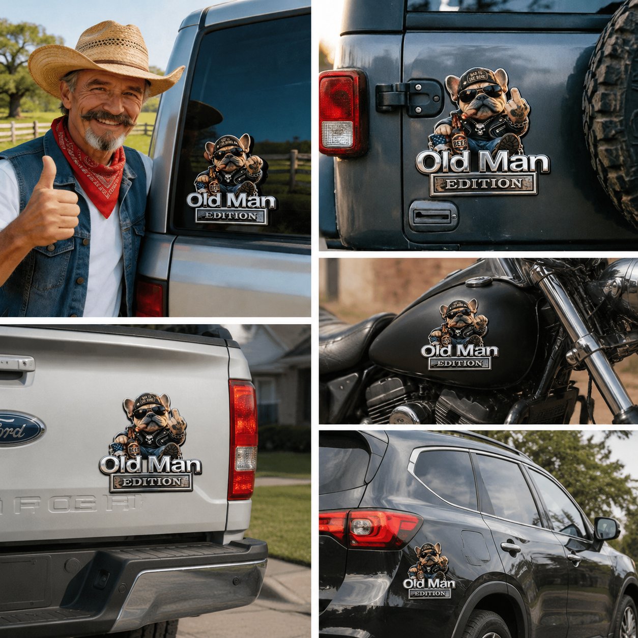 🚗 Funny Old Man Edition Vehicle Badge — Chrome Metal Emblem. Perfect Father's Day & Birthday Gift for Dad. Grandpa. Husband. Truck & SUV Owners