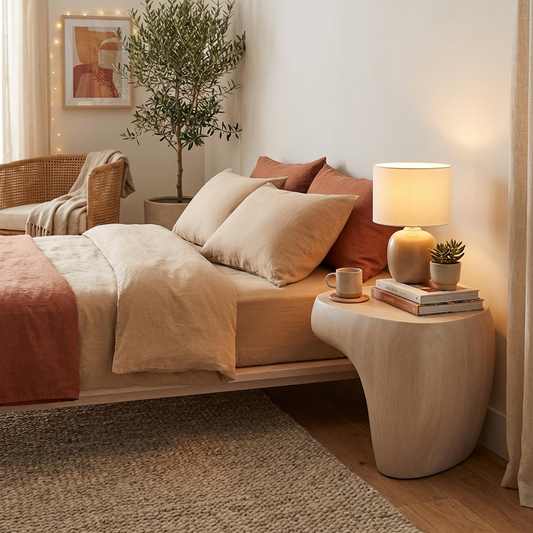 Organic Sculptural Bedside Table – Minimalist Small Nightstand, Light Natural Wood Finish