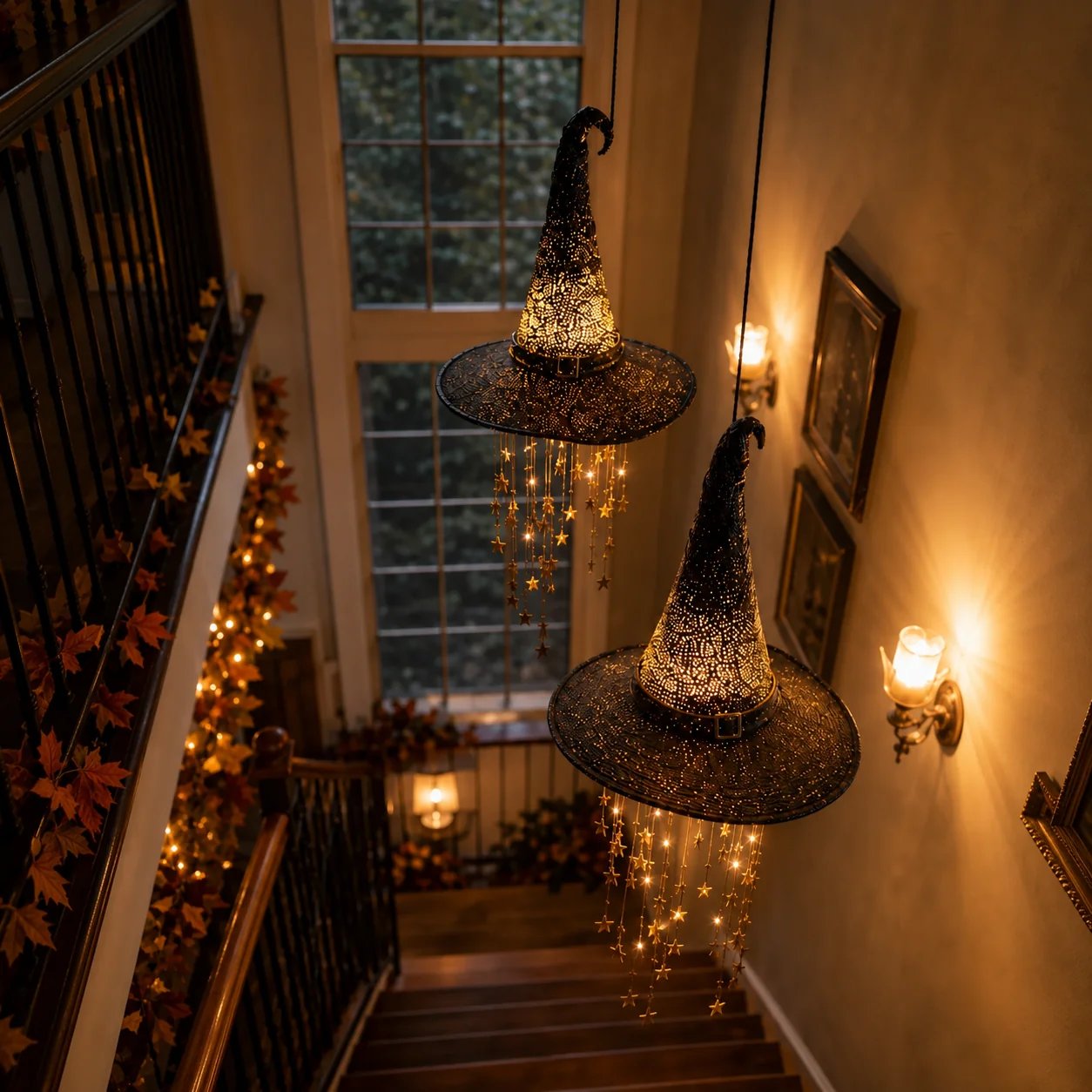 🧙♀️ Lighted Witch Hat Hanging Chime ✨ Battery-Powered Halloween Décor with Remote Control