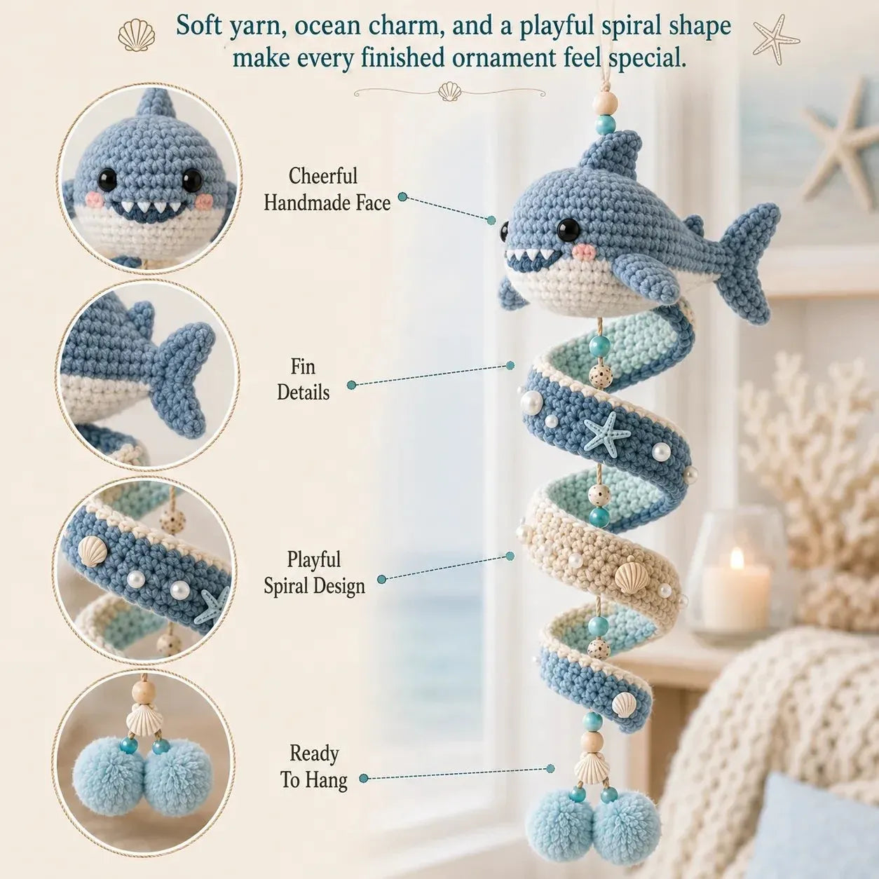 ๐ Beginner-Friendly Ocean Animal Spiral Crochet Hanging Ornament Kit | Complete Kit with All Tools & Step-by-Step Guide Included ๐