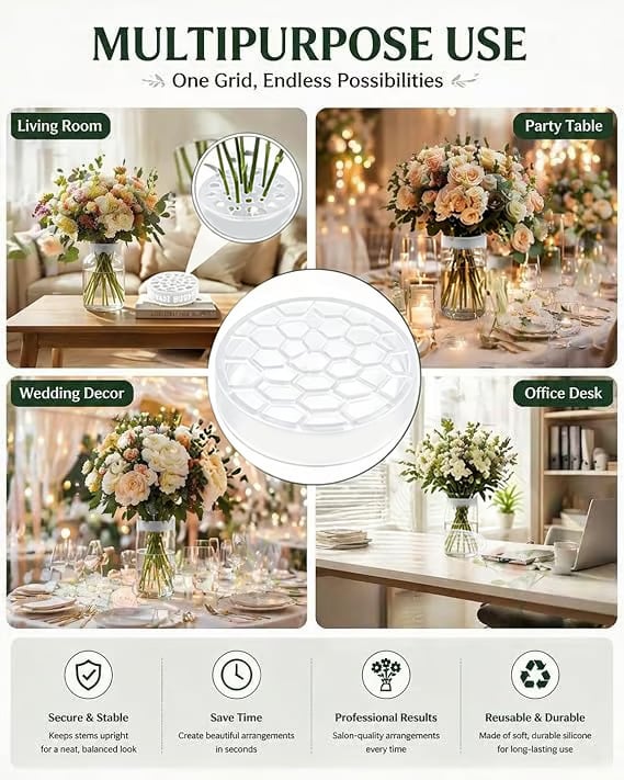 🌸🔥Reusable Silicone Flower Arranging Grid. Stretches Over The Rim of Vase. Self-Grips to Glass. for Easy Flower Arranging.