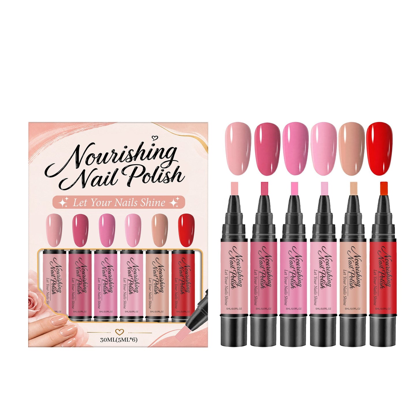 6 Colors Nourishing Nail Polish Pen Set. Easy DIY Manicure Pens