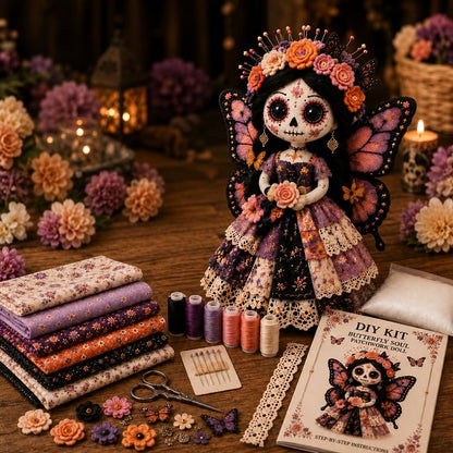 🎃Day of the Dead Patchwork Doll DIY Sewing Kit - Handmade Fabric Doll Craft Kit with Floral Details