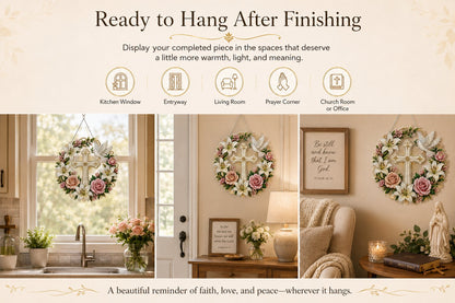 ✝️💐Cross. Flowers & Peace Dove Diamond Art Hanging Ornament Kit