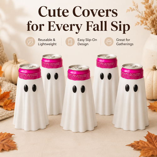 Halloween Ghost Can Sleeve for 12oz Slim Cans – Cute Spooky Drink Holder, Reusable Halloween Beverage Cover for Parties, Fall Decor & Gifts