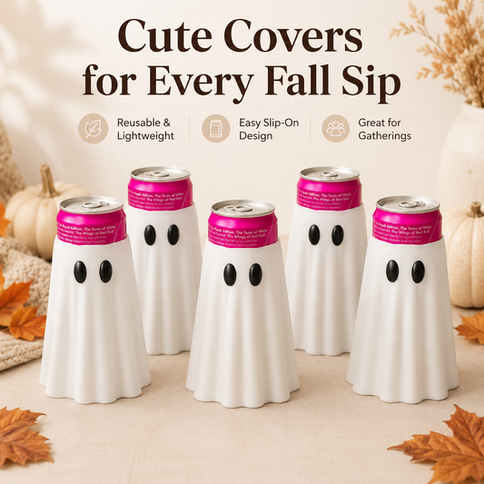 Halloween Ghost Can Sleeve for 12oz Slim Cans – Cute Spooky Drink Holder, Reusable Halloween Beverage Cover for Parties, Fall Decor & Gifts