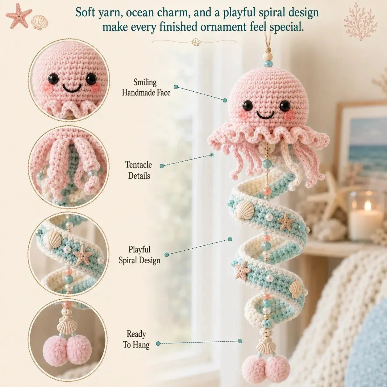 🌊 Beginner-Friendly Ocean Animal Spiral Crochet Hanging Ornament Kit | Complete Kit with All Tools & Step-by-Step Guide Included 💕