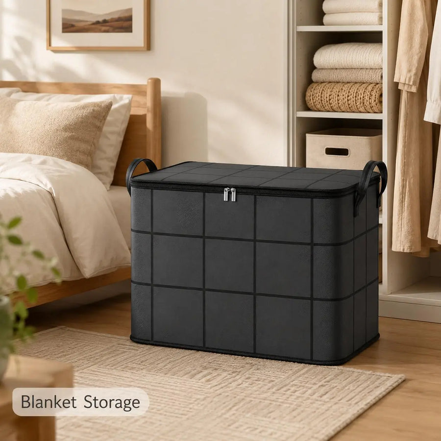 Customer review photo of storage organizer beside closet