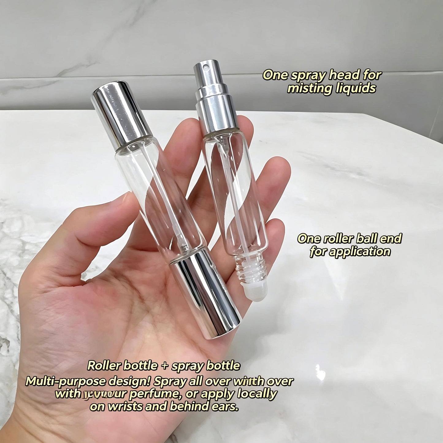 2-in-1 Glass Perfume Atomizer Bottle with Roller Ball, Portable Refillable Spray Bottle for Perfume, Essential Oils & Floral Water