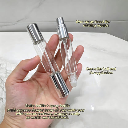 2-in-1 Glass Perfume Atomizer Bottle with Roller Ball, Portable Refillable Spray Bottle for Perfume, Essential Oils & Floral Water
