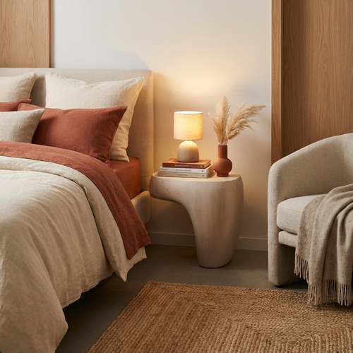 Organic Sculptural Bedside Table – Minimalist Small Nightstand, Light Natural Wood Finish