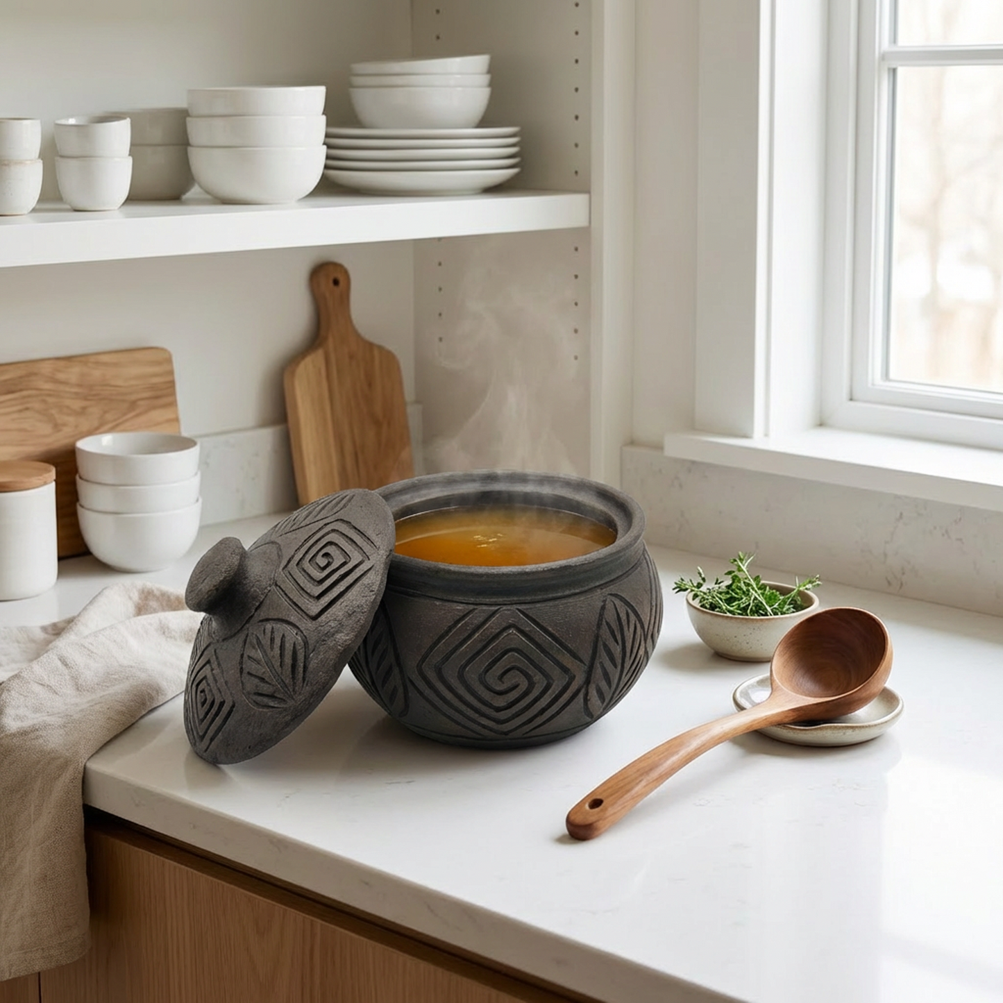 Hand-Carved Black Clay Canister with Lid