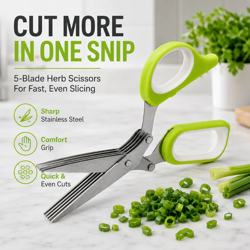 ✂️Herb Scissors 5 Blade Kitchen Shears. Multipurpose Herb Cutter with Safety Cover & Cleaning Comb for Basil Chive Parsley