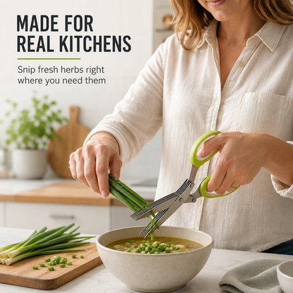 ✂️Herb Scissors 5 Blade Kitchen Shears. Multipurpose Herb Cutter with Safety Cover & Cleaning Comb for Basil Chive Parsley