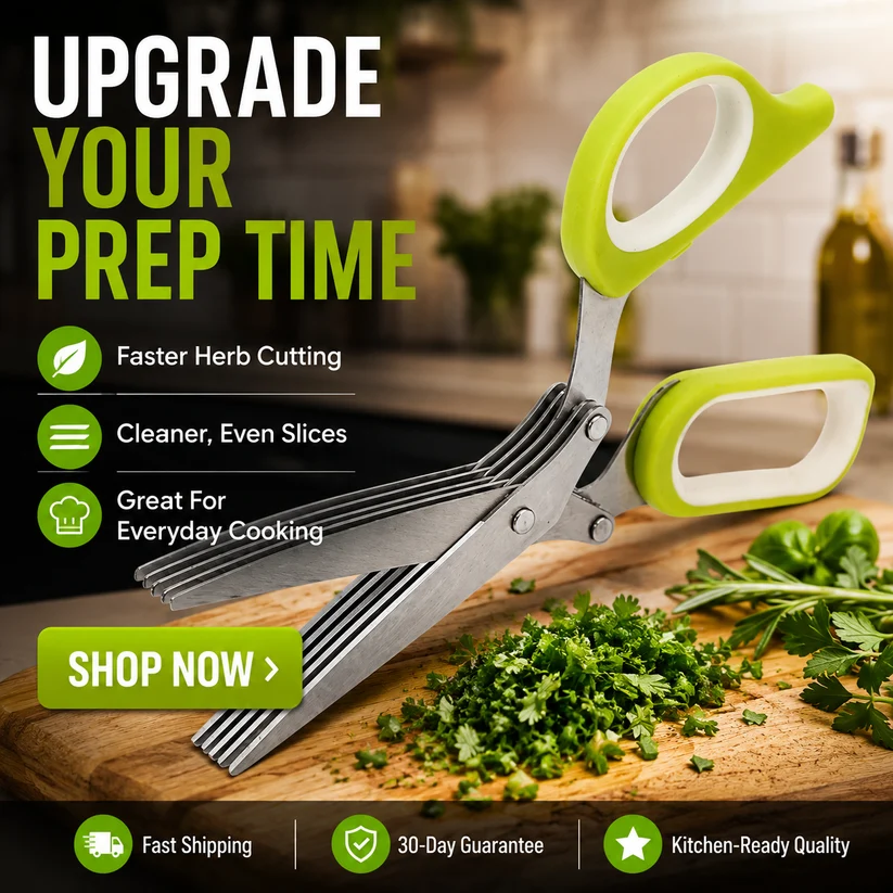 ✂️Herb Scissors 5 Blade Kitchen Shears. Multipurpose Herb Cutter with Safety Cover & Cleaning Comb for Basil Chive Parsley
