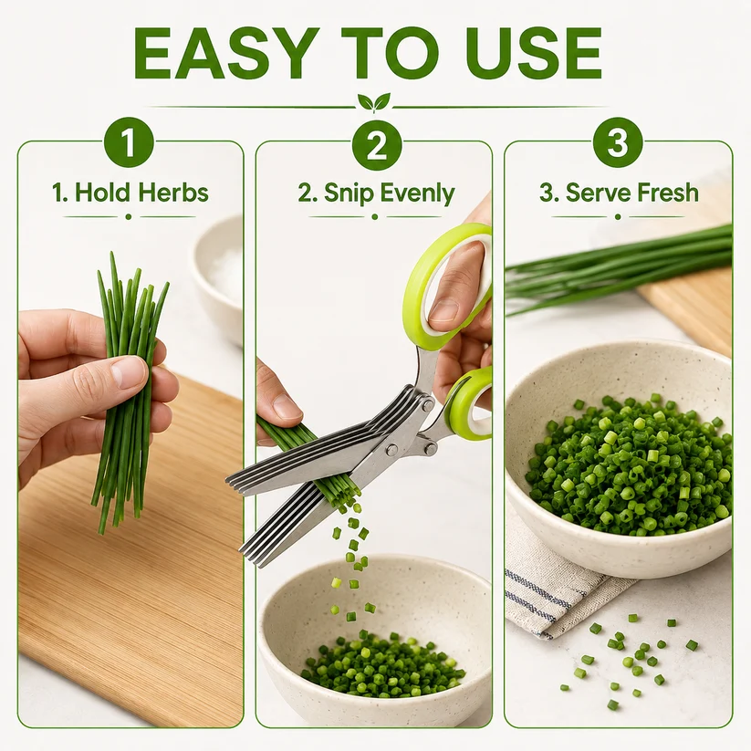 ✂️Herb Scissors 5 Blade Kitchen Shears. Multipurpose Herb Cutter with Safety Cover & Cleaning Comb for Basil Chive Parsley