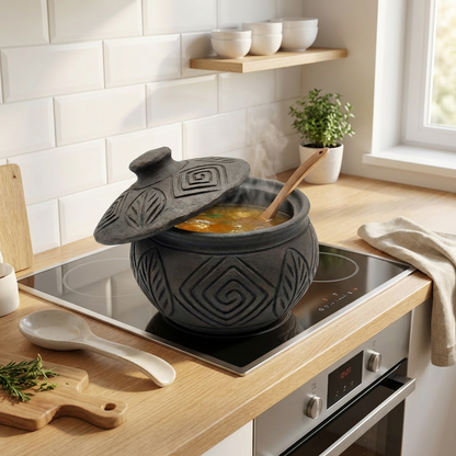 Hand-Carved Black Clay Canister with Lid