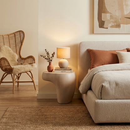 Organic Sculptural Bedside Table – Minimalist Small Nightstand, Light Natural Wood Finish