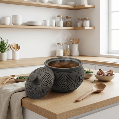 Hand-Carved Black Clay Canister with Lid