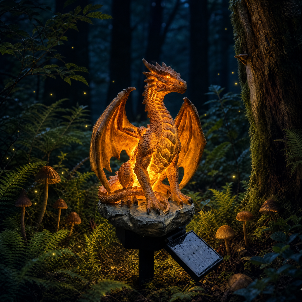 🐉Solar Dragon Garden Statue Light – Golden Ember Fantasy Outdoor Decor close up dragon details