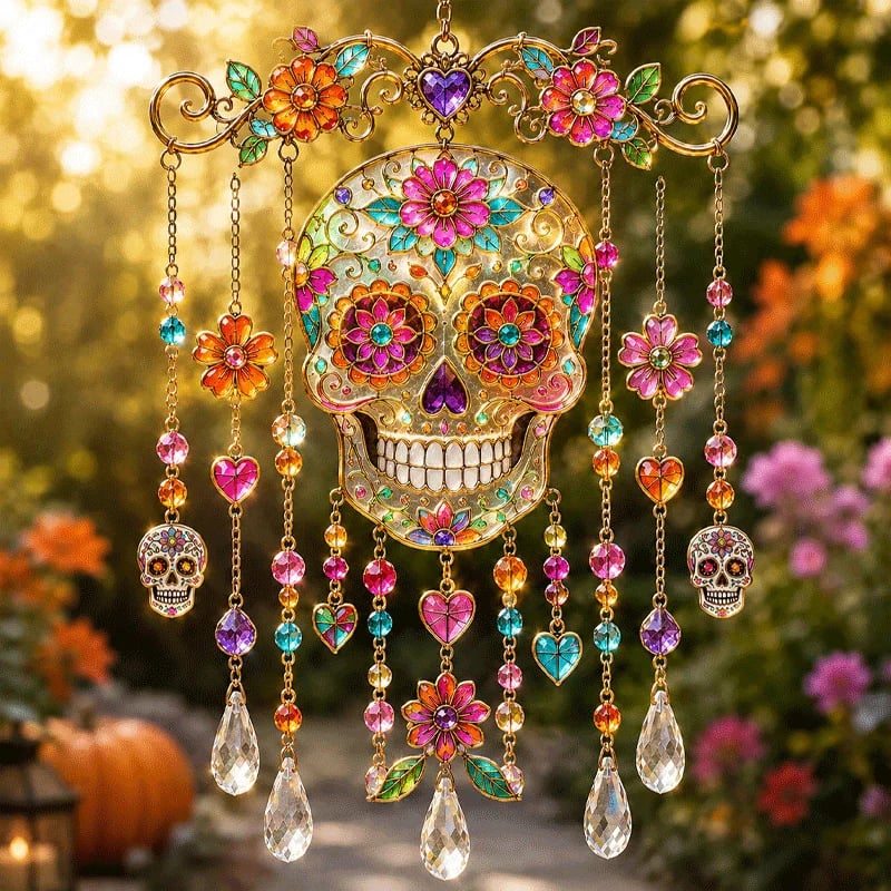Halloween-Themed Crystal Wind Chime hanging scene