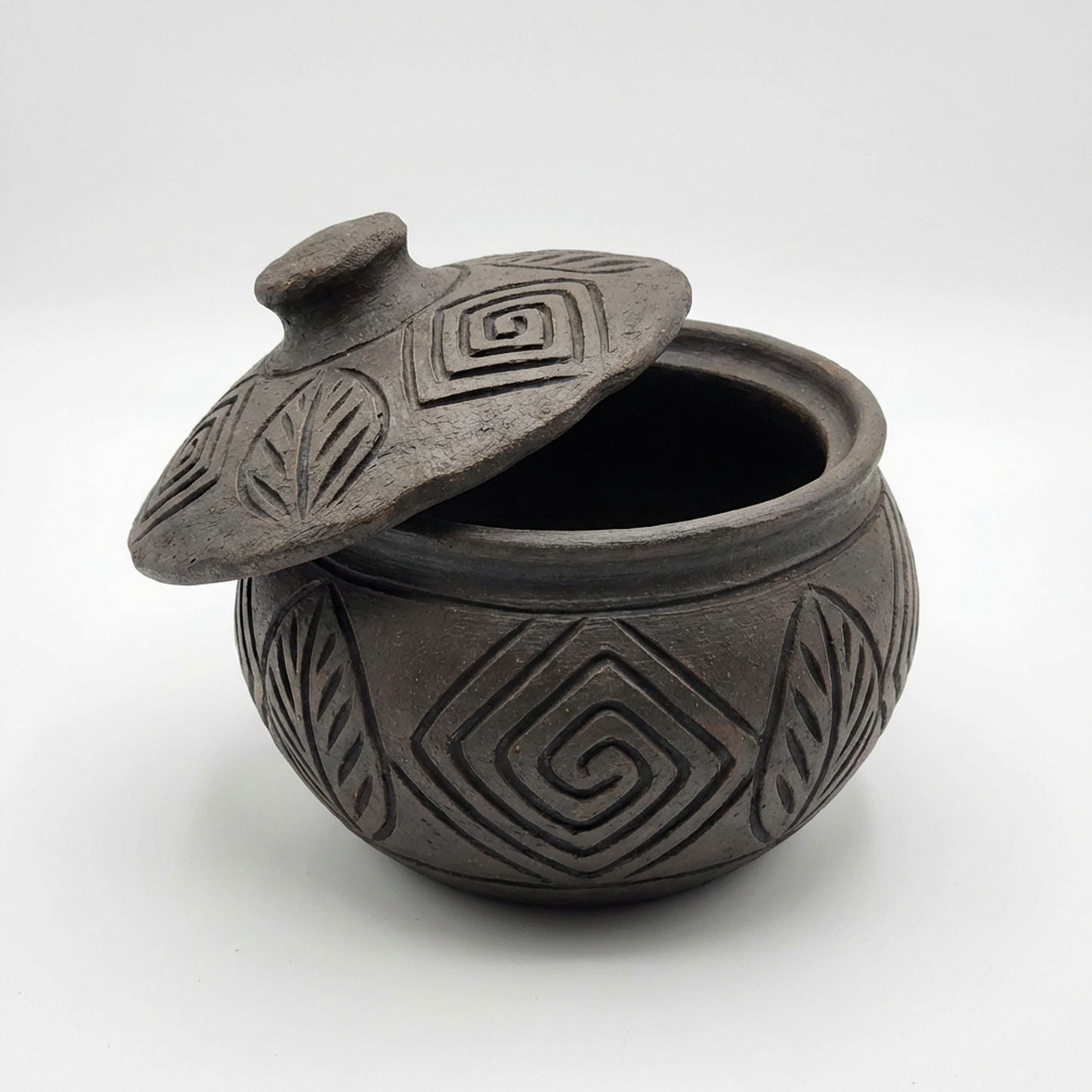 Hand-Carved Black Clay Canister with Lid