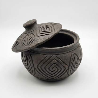 Hand-Carved Black Clay Canister with Lid