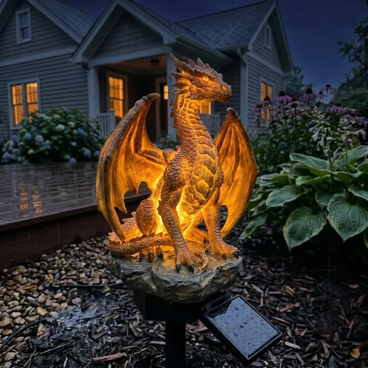 🐉Solar Dragon Garden Statue Light – Golden Ember Fantasy Outdoor Decor garden display view