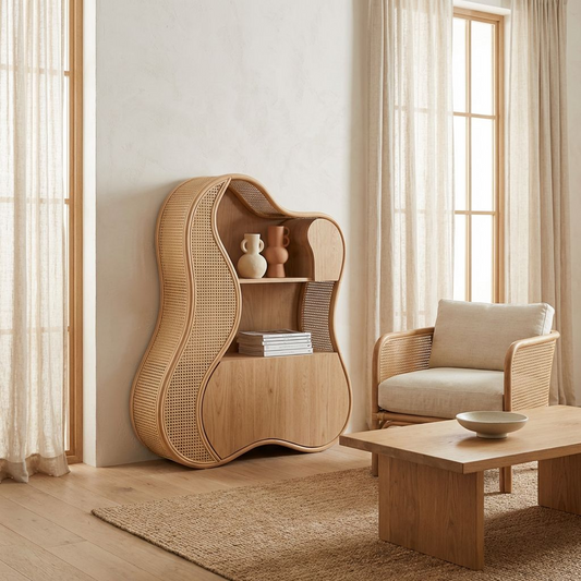 Curved Rattan Cane Bookshelf