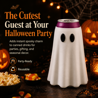 Halloween Ghost Can Sleeve for 12oz Slim Cans – Cute Spooky Drink Holder, Reusable Halloween Beverage Cover for Parties, Fall Decor & Gifts