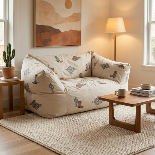 Western Print Bean Bag Loveseat