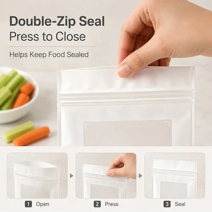 🥬 50/100PCS Reusable Long Food Storage Bags. Double-Zip Seal Freshness Bags for Kitchen