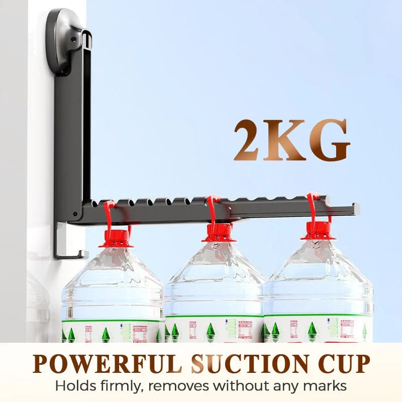 Suction Cup Extendable Folding Drying Rack mounted for hanging clothes