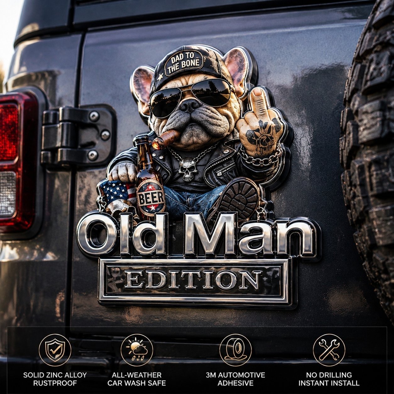 🚗 Funny Old Man Edition Vehicle Badge — Chrome Metal Emblem. Perfect Father's Day & Birthday Gift for Dad. Grandpa. Husband. Truck & SUV Owners
