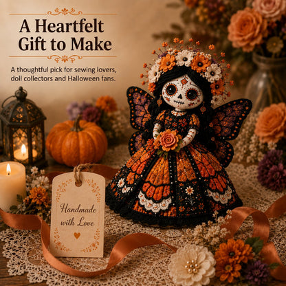 🎃Day of the Dead Patchwork Doll DIY Sewing Kit - Handmade Fabric Doll Craft Kit with Floral Details