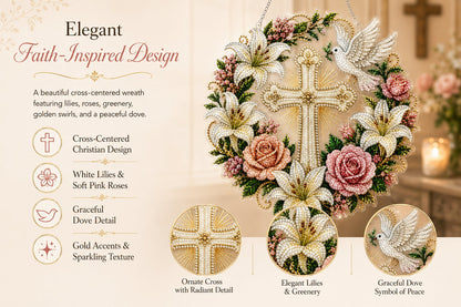 ✝️💐Cross. Flowers & Peace Dove Diamond Art Hanging Ornament Kit