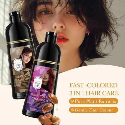 3-in-1 Plant Extract Hair Dye Shampoo, Fast Black Brown Hair Color, Long-Lasting Hair Care with Fruity Fragrance & Nourishing Oil Cleanse