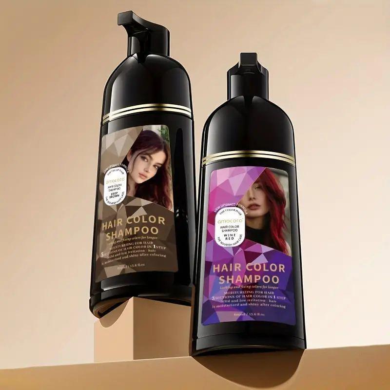 3-in-1 Plant Extract Hair Dye Shampoo, Fast Black Brown Hair Color, Long-Lasting Hair Care with Fruity Fragrance & Nourishing Oil Cleanse