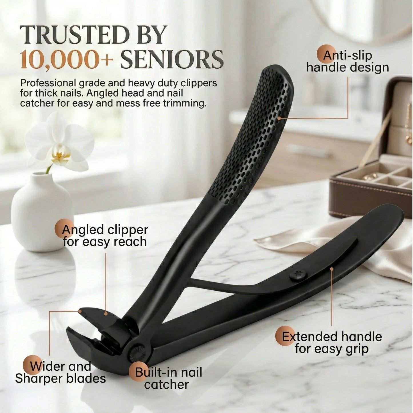 Nail Clipper for Seniors. Wide Jaw Long Handle Clipper for Thick Nails