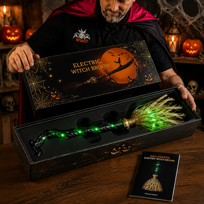 📢📢50% OFF !!⏰🧙 Animated Witch Broom Halloween Decoration with Lights and Sound