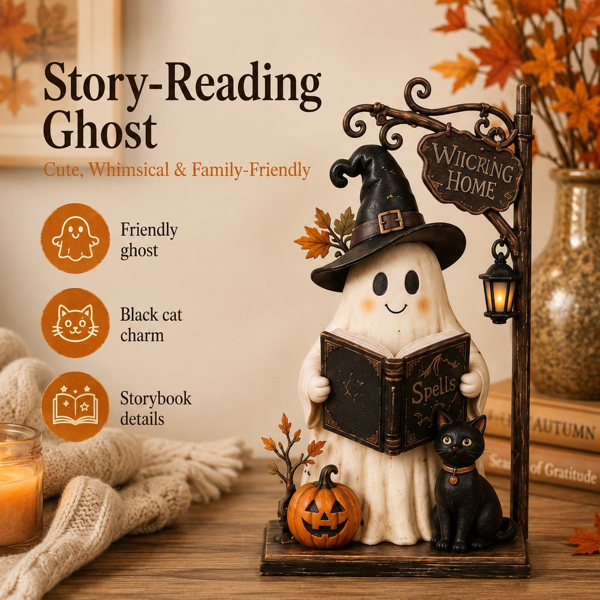 🔥Last Day 49% OFF - 🧙🖤Lighted Halloween Haunted House & Character Figurine Collection styled scene