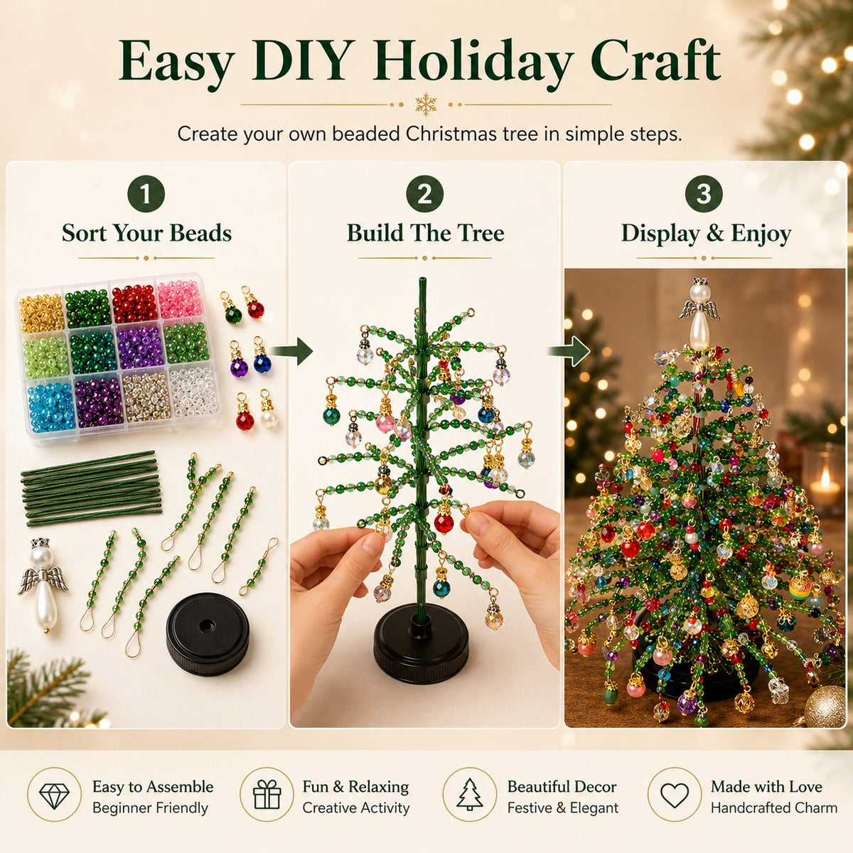 🎄✨ DIY Beaded Christmas Tree Kit – 🎅Create Your Own Sparkling Holiday Decoration in use