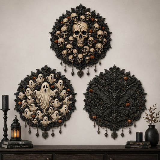 🦇Midnight Haunt 3D Metal Wall Art Collection | Metal Skull. Ghost & Bat Decor with 3D Visual Effect for Haunted Wall Displays 🎃