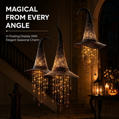 🧙‍♀️ Lighted Witch Hat Hanging Chime ✨ Battery-Powered Halloween Décor with Remote Control