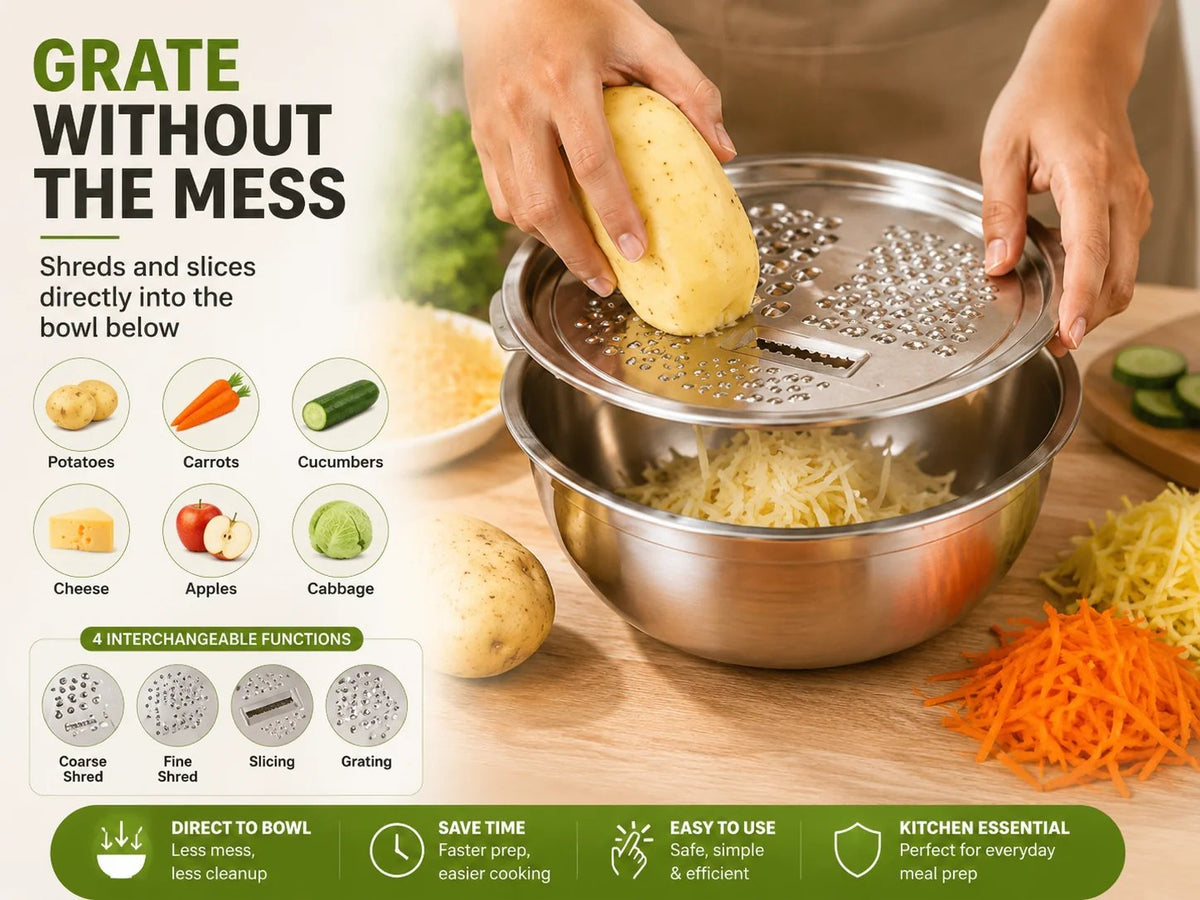 🔥Hot Sale 50% OFF 🎁3-in-1 Stainless Steel Grater Bowl & Colander Set kitchen prep