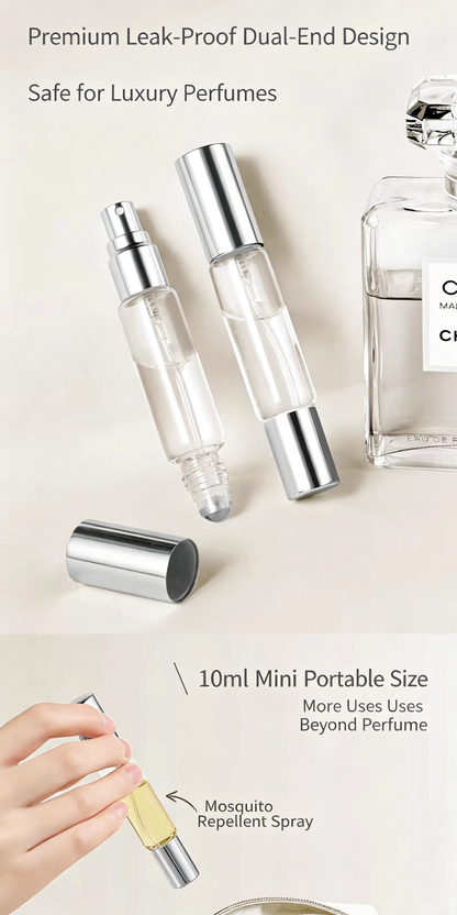 2-in-1 Glass Perfume Atomizer Bottle with Roller Ball, Portable Refillable Spray Bottle for Perfume, Essential Oils & Floral Water