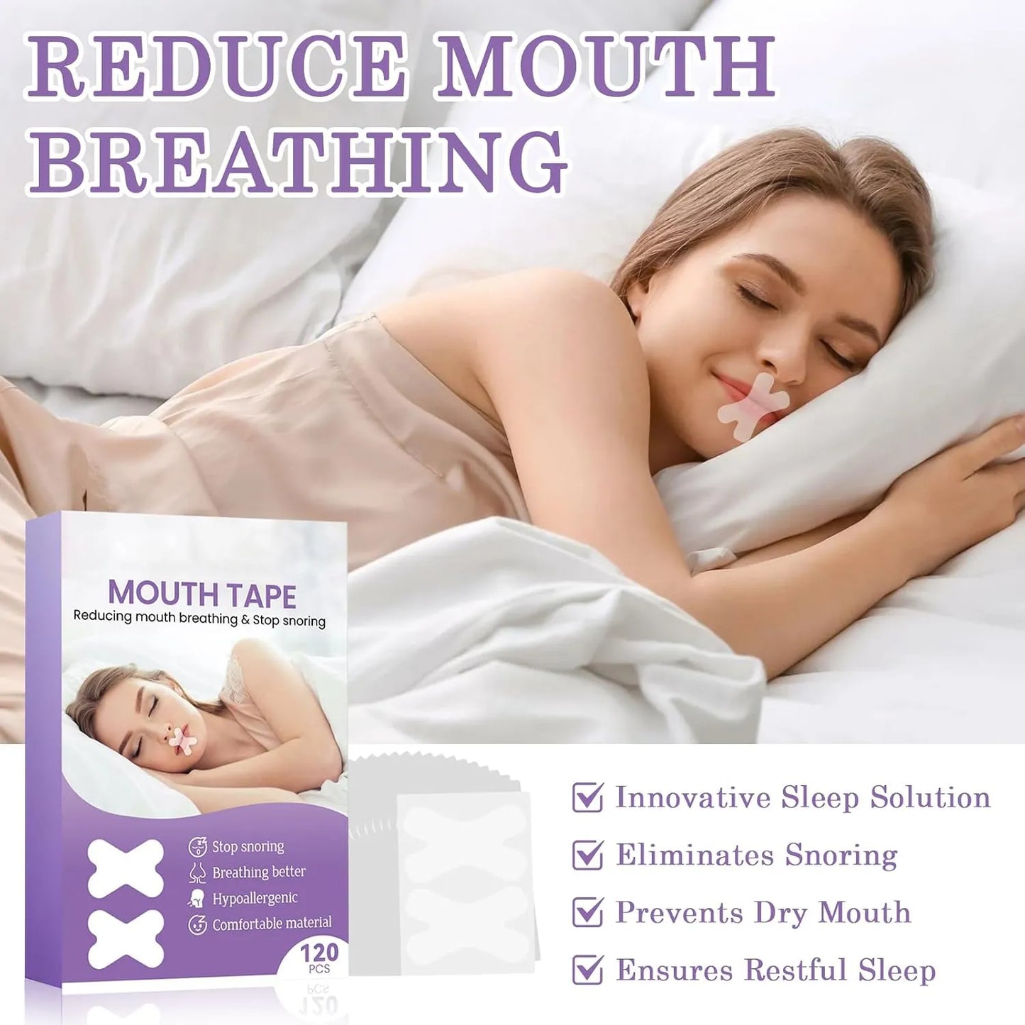 😴120Pcs Breathable Anti Snoring Mouth Tape Train Nasal Breathing Sleep Strips