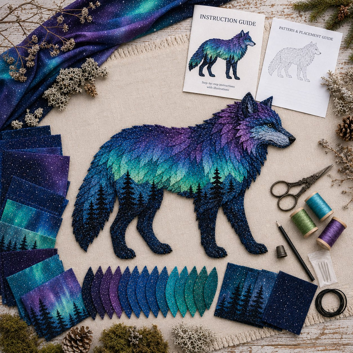 Northern Lights Wildlife DIY Patchwork Kit completed wildlife patchwork kit