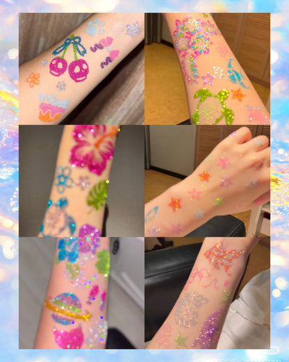 6 Sheets Set DIY Glitter Tattoos-A series