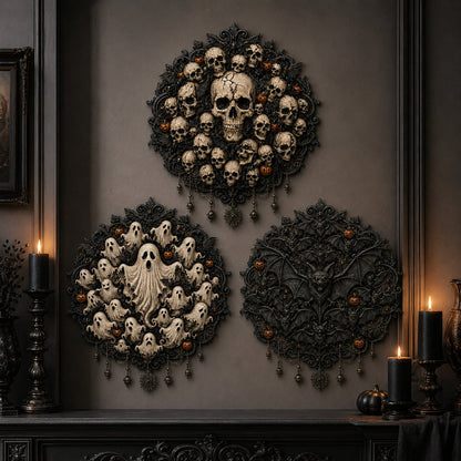🦇Midnight Haunt 3D Metal Wall Art Collection | Metal Skull. Ghost & Bat Decor with 3D Visual Effect for Haunted Wall Displays 🎃